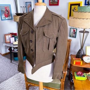 Vintage 1940s Jacket WWII Green Ike Wool Military Uniform 40s Chest 38”
